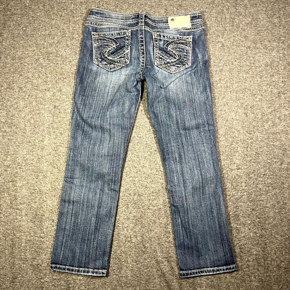 Silver Jeans Womens 26 Twisted Capri Distressed Light Wash Low Rise Embroidered